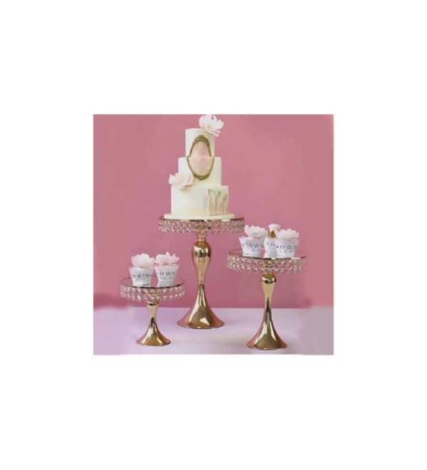 3 Pcs Gold Mermaid Tail Crystal Cake Stands Set - Image 2