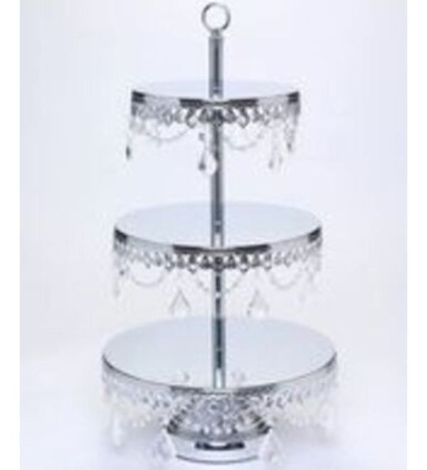 Silver Chandelier Tiered Stands with Hanging Diamonds