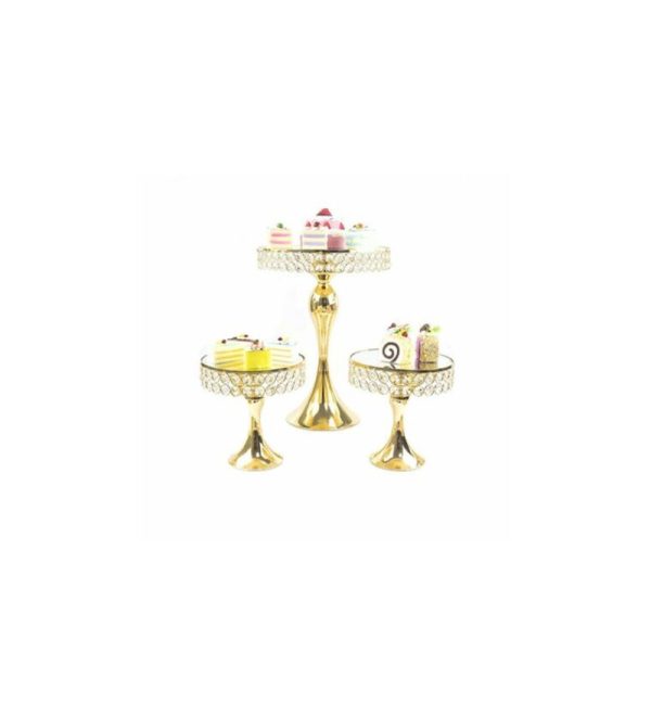 3 Pcs Gold Mermaid Tail Crystal Cake Stands Set - Image 3