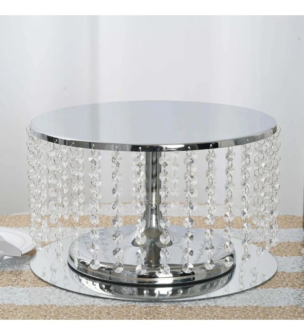 Silver Cake Stand with Beaded Crystal Metal Pedestal - Image 3