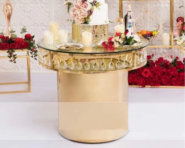Crystal Gold Round Wedding Cake Table - Image 2